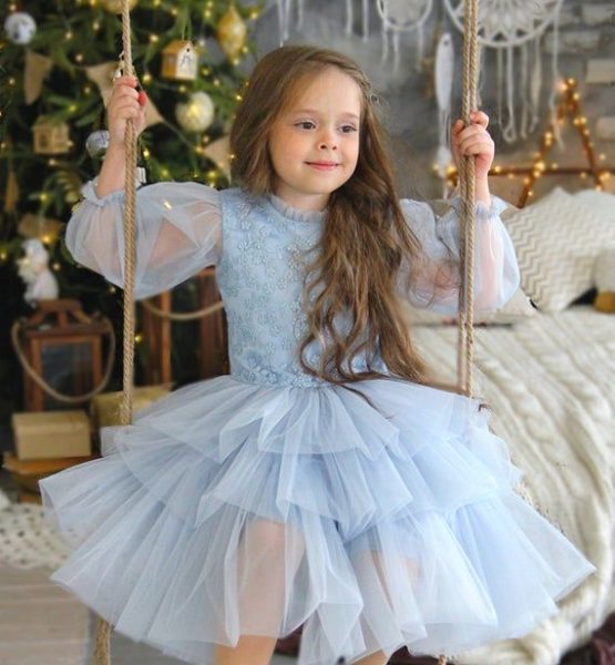 Lace Flower Girl Dress Tulle Long Sleeve Dress Baptism Gown - Etsy